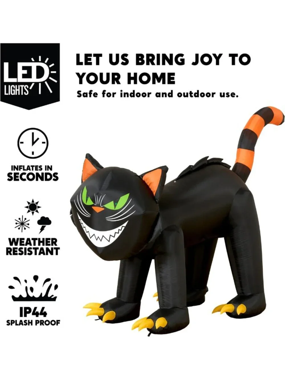 7ft Halloween Inflatable Black Cat with Moving Head & LED Lights for Yard Decor
